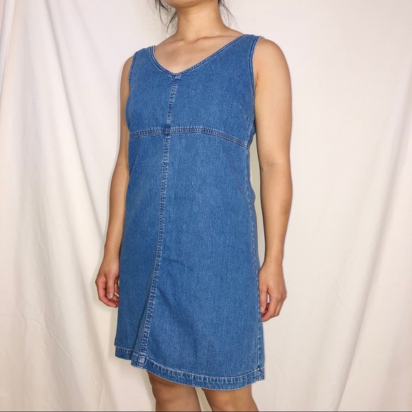 Vintage 90s Gap Sleeveless V-Neck Denim Dress - Picture 2 of 6